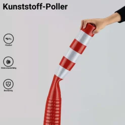 Wiltec 2x Absperrpfosten Ø 20 x 75 cm aus PU, Sperrpfosten mit Reflexionsstreifen, mobile Absperrung mit Schrauben, Aufprallschutz für Fahrzeuge