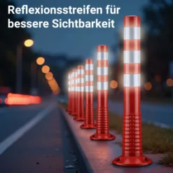 Wiltec 2x Absperrpfosten Ø 20 x 75 cm aus PU, Sperrpfosten mit Reflexionsstreifen, mobile Absperrung mit Schrauben, Aufprallschutz für Fahrzeuge