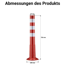 Wiltec 2x Absperrpfosten Ø 20 x 75 cm aus PU, Sperrpfosten mit Reflexionsstreifen, mobile Absperrung mit Schrauben, Aufprallschutz für Fahrzeuge