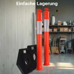 Wiltec 2x Absperrpfosten 110 x 42 x 42 cm aus PE, Sperrpfosten mit Reflexionsstreifen, mobile Absperrung für Verkehr, Aufprallschutz für Fahrzeuge