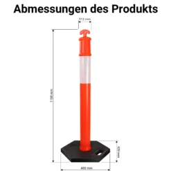 Wiltec 2x Absperrpfosten 110 x 42 x 42 cm aus PE, Sperrpfosten mit Reflexionsstreifen, mobile Absperrung für Verkehr, Aufprallschutz für Fahrzeuge