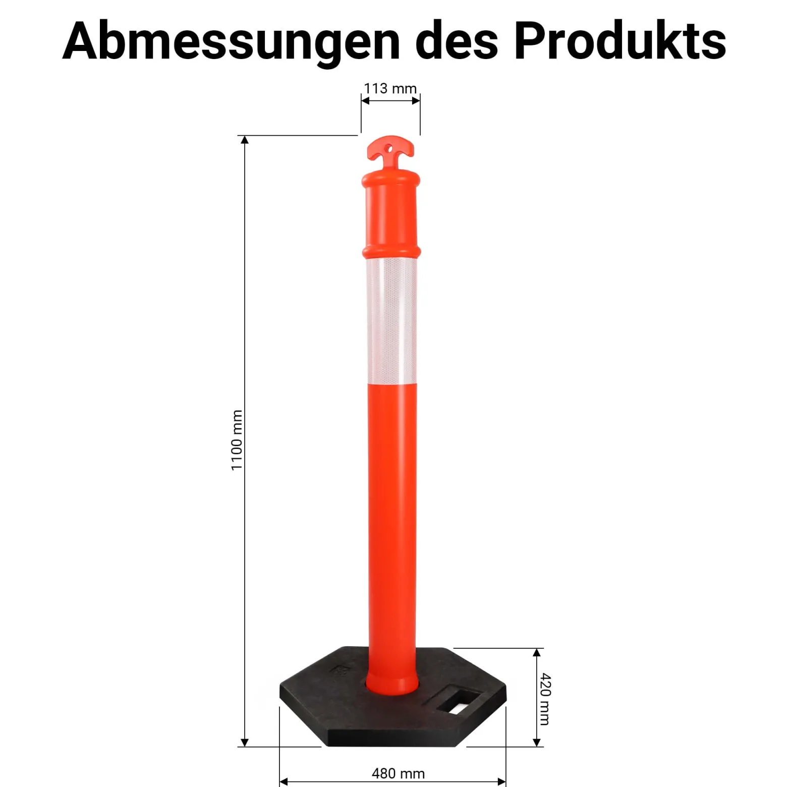 Wiltec 2x Absperrpfosten 110 x 42 x 42 cm aus PE, Sperrpfosten mit Reflexionsstreifen, mobile Absperrung für Verkehr, Aufprallschutz für Fahrzeuge