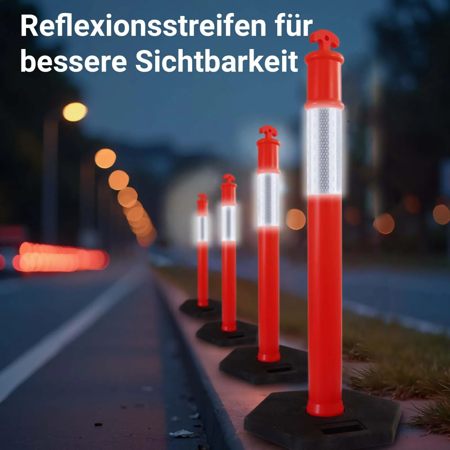Wiltec 2x Absperrpfosten 110 x 42 x 42 cm aus PE, Sperrpfosten mit Reflexionsstreifen, mobile Absperrung für Verkehr, Aufprallschutz für Fahrzeuge
