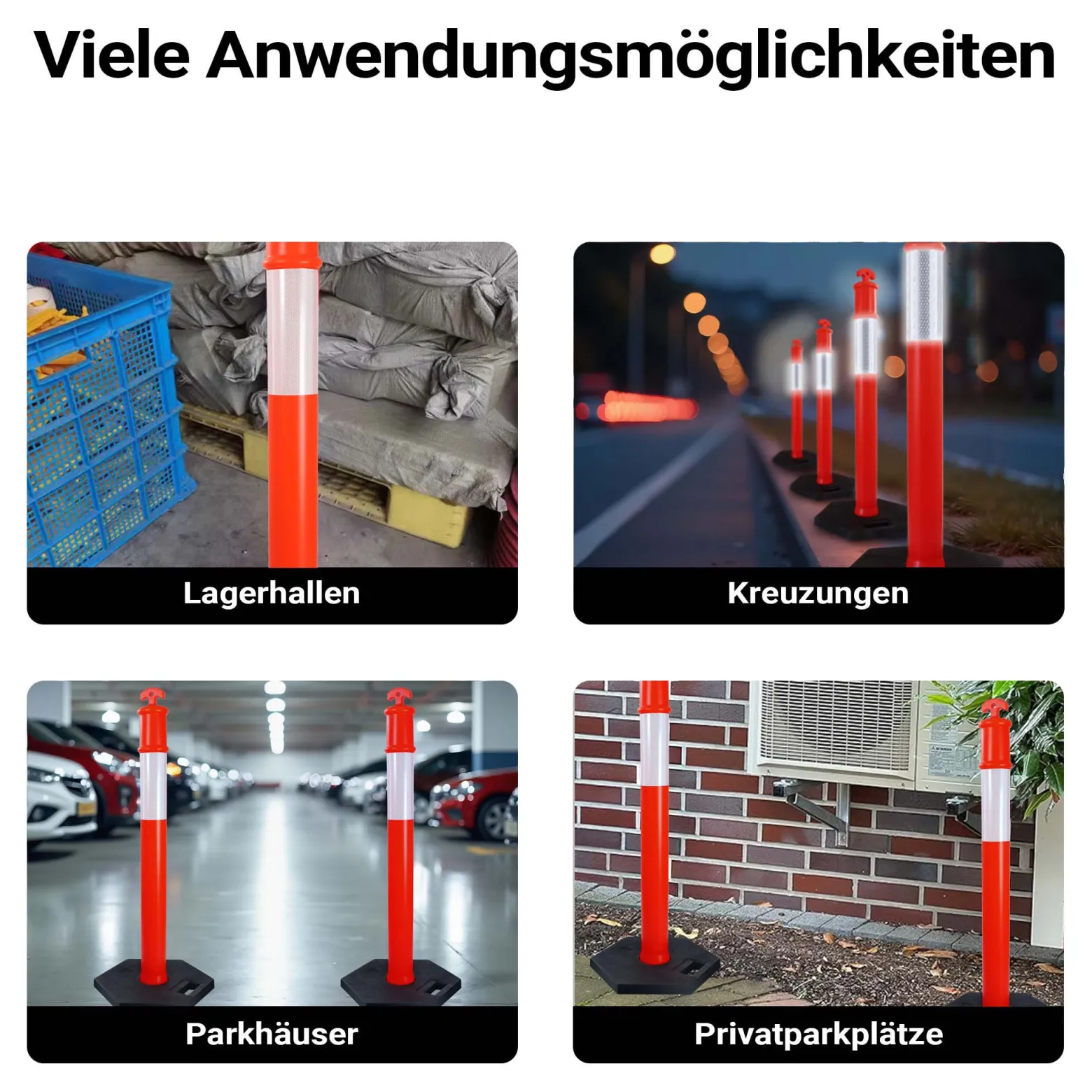 Wiltec 2x Absperrpfosten 110 x 42 x 42 cm aus PE, Sperrpfosten mit Reflexionsstreifen, mobile Absperrung für Verkehr, Aufprallschutz für Fahrzeuge