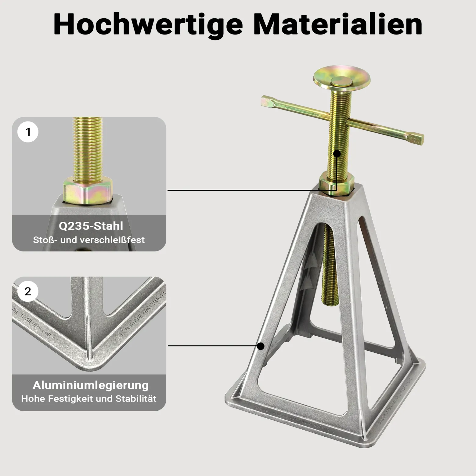 Wiltec 4x Aluminium Stützböcke für Wohnwagen und Anhänger, 160 x 160 x 280 mm, Stützbock höhenverstellbar 28-43 cm, Unterstellbock