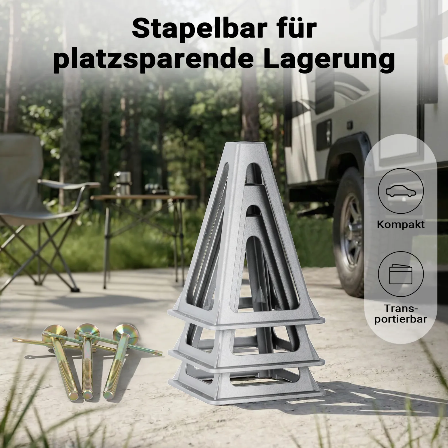 Wiltec 4x Aluminium Stützböcke für Wohnwagen und Anhänger, 160 x 160 x 280 mm, Stützbock höhenverstellbar 28-43 cm, Unterstellbock