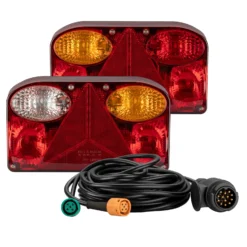 Wiltec 2x Anhänger Rückleuchten 12V 13-poliger Stecker mit 5 Funktionen inkl. Kabel (5 m), Adapter für PKW Anhänger mit 5 Funktionen