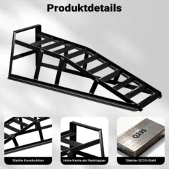 Wiltec 2x Auffahrrampe bis 2 t je Paar 830 x 262 x 270 mm, Auffahrbock für Fahrzeuge, Wartungsrampe aus Stahl