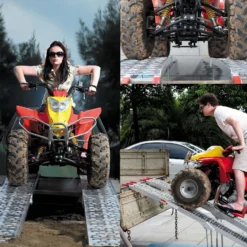 Wiltec 2x Auffahrrampe 226 cm 1360 kg für Quad ATV Motorrad, Aluminium Auffahrschiene faltbar, Verladerampe rutschsicher mit Füßen