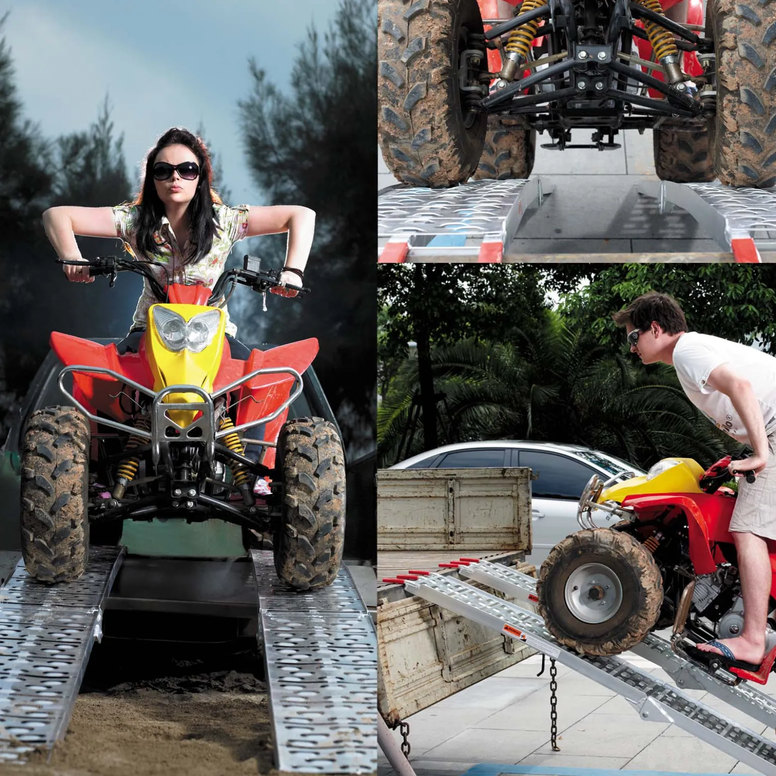 Wiltec 2x Auffahrrampe 226 cm 680 kg für Quad ATV Motorrad, Aluminium Auffahrschiene faltbar, Verladerampe rutschsicher
