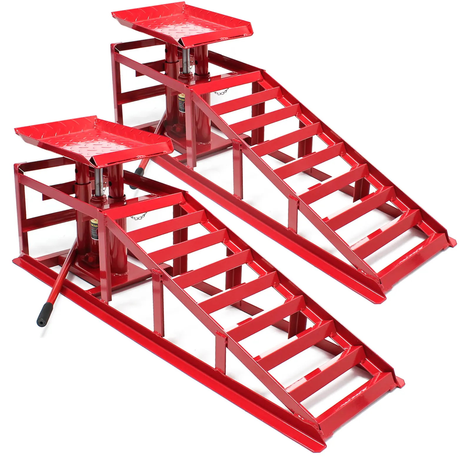 Wiltec 2x Auffahrrampe mit hydraulischem Wagenheber 2000 kg, höhenverstellbar bis 30 cm, Auffahrschiene mit Überfahrschutz, Verladerampe