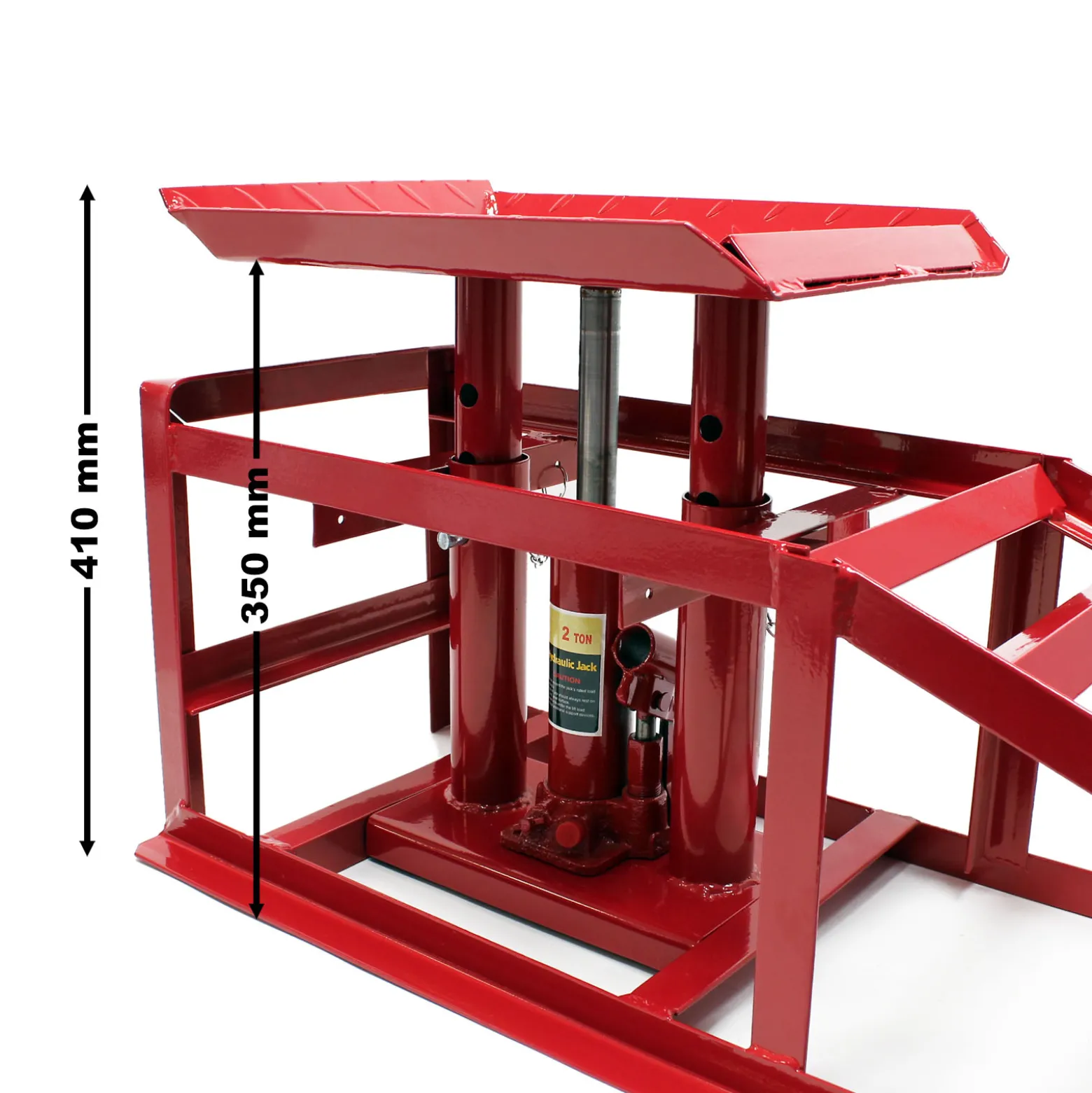 Wiltec 2x Auffahrrampe mit hydraulischem Wagenheber 2000 kg, höhenverstellbar bis 30 cm, Auffahrschiene mit Überfahrschutz, Verladerampe