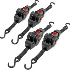 Wiltec 4x Automatik Zurrgurt 100 daN Zuglast LGF 0,2 m LGL 1,8 m PES Spanngurt, ideal für Autotransport