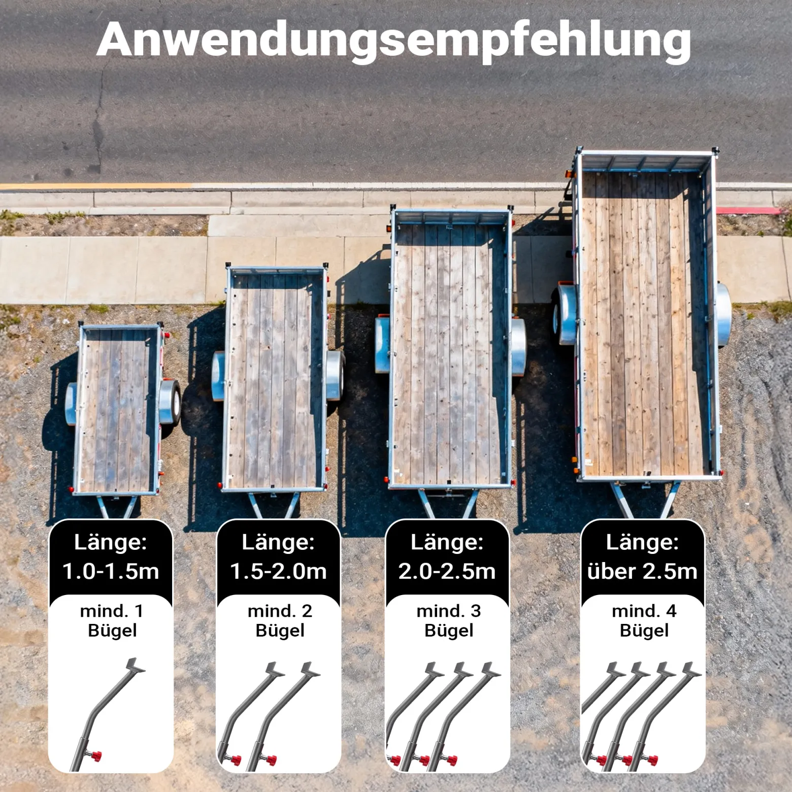 Wiltec 3x Flachplanenbügel 108-150 cm für Anhänger, verstellbare Aluminiumbügel für Anhängerplanen, Planenspanner für Flachplanen