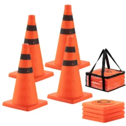 Wiltec 4x klappbarer Verkehrskegel 45 cm, Leitkegel zum Absichern, Pylone mit reflektierenden Streifen, Warnkegel inkl. Tasche
