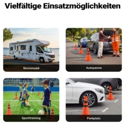Wiltec 4x klappbarer Verkehrskegel 45 cm, Leitkegel zum Absichern, Pylone mit reflektierenden Streifen, Warnkegel inkl. Tasche