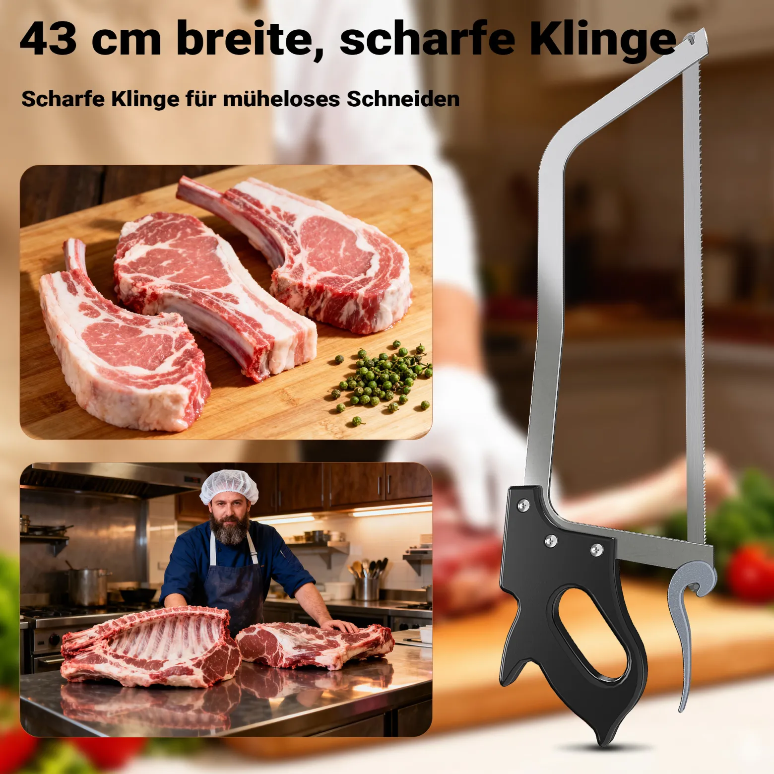 Wiltec XL Knochensäge 43cm Sägeblatt, Handsäge zum sägen von Knochen für Jäger Metzger Gastronomen Fleischsäge Fleischersäge