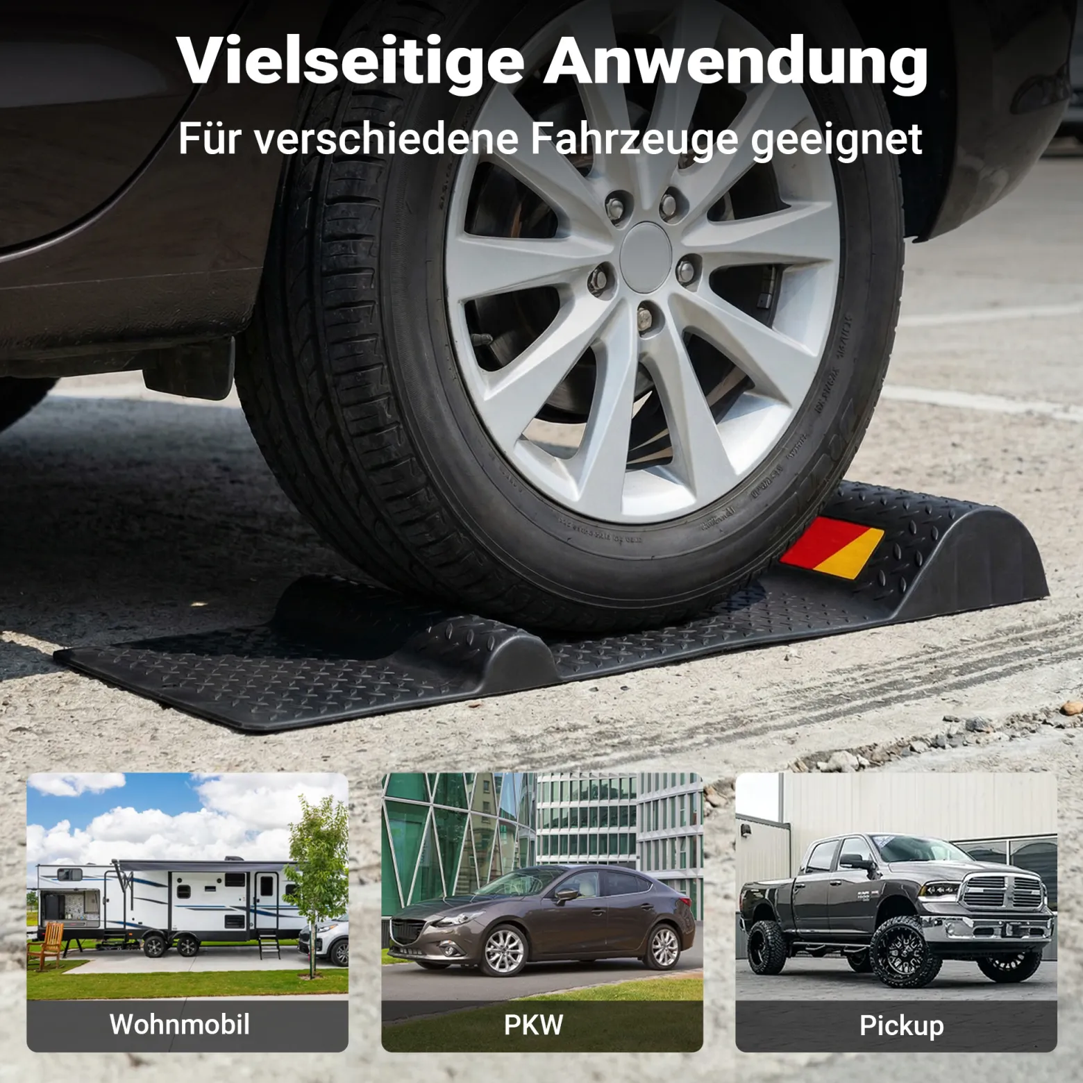 Wiltec 2x Parkmatte Parkmarkierung 52,8x25x5,2cm selbstklebende Einparkhilfe mit Bremsschwelle PKW