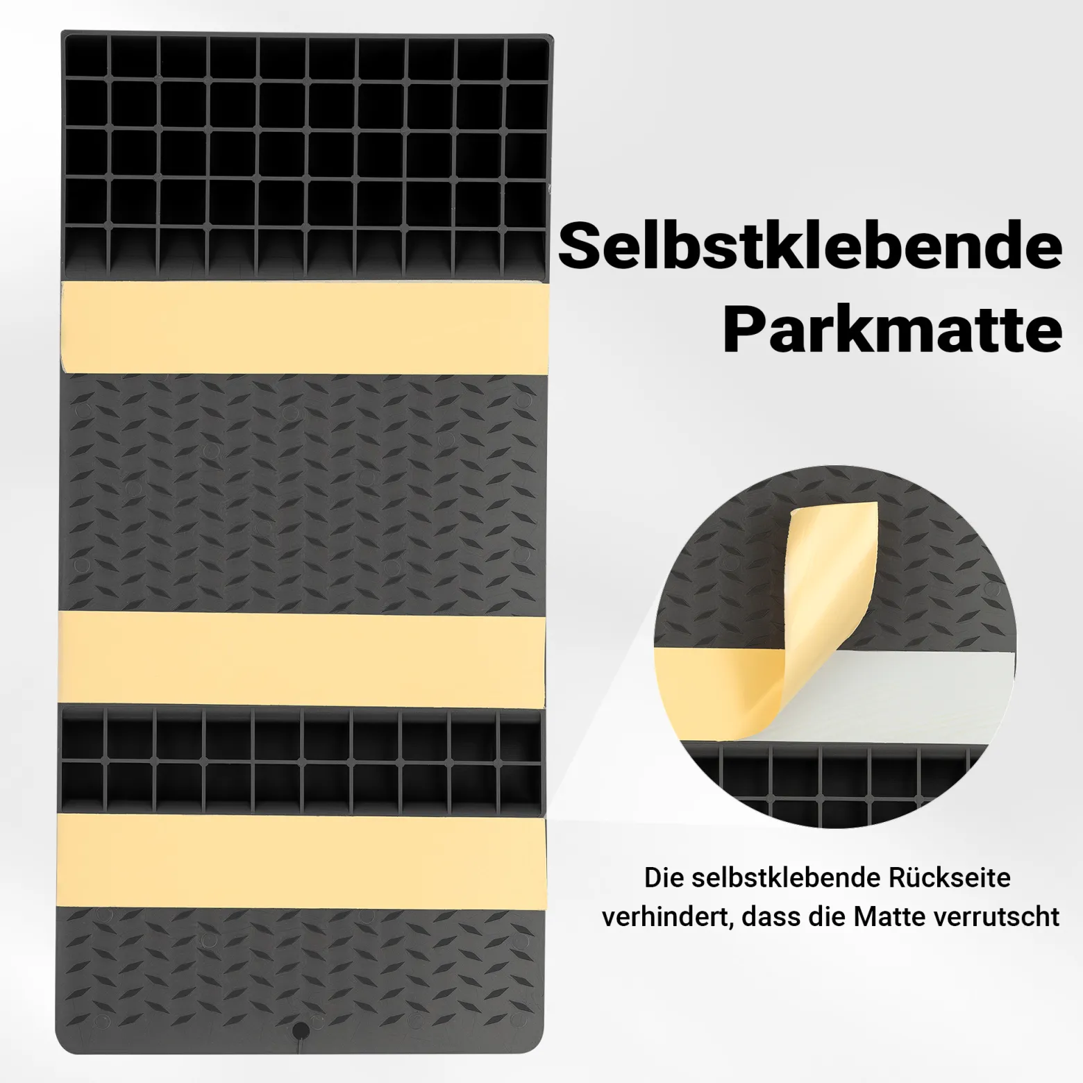 Wiltec 2x Parkmatte Parkmarkierung 52,8x25x5,2cm selbstklebende Einparkhilfe mit Bremsschwelle PKW
