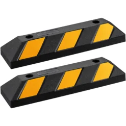 Wiltec 2x Radstopper mit Reflektoren 550 x 150 x 100 mm, Parkplatzbegrenzung aus Ebonite-Hartkautschuk, Einparkhilfe zur Bodenmontage, Überfahrschutz