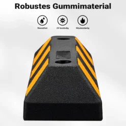 Wiltec 2x Radstopper mit Reflektoren 550 x 150 x 100 mm, Parkplatzbegrenzung aus Ebonite-Hartkautschuk, Einparkhilfe zur Bodenmontage, Überfahrschutz