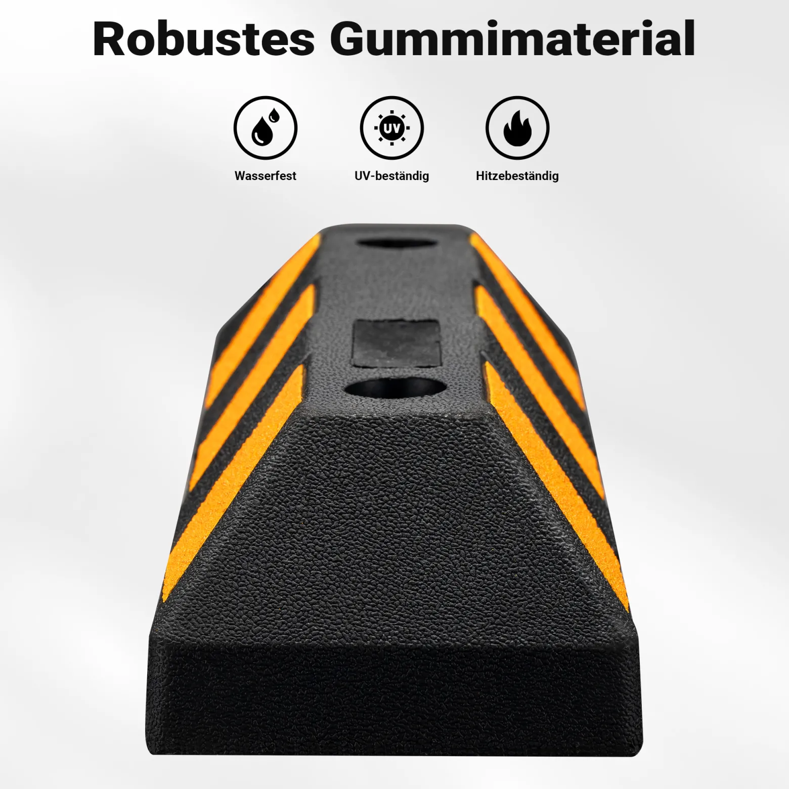 Wiltec 2x Radstopper mit Reflektoren 550 x 150 x 100 mm, Parkplatzbegrenzung aus Ebonite-Hartkautschuk, Einparkhilfe zur Bodenmontage, Überfahrschutz