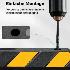 Wiltec 2x Radstopper mit Reflektoren 550 x 150 x 100 mm, Parkplatzbegrenzung aus Ebonite-Hartkautschuk, Einparkhilfe zur Bodenmontage, Überfahrschutz