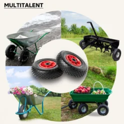 Wiltec 4x Rad 3.00-4 85 x 260 mm 90 kg, HT2046 Schubkarren Komplettrad mit Kunststofffelge, Winkelventil, Luftreifen für Sackkarre, Bollerwagen u.a .