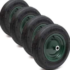 Wiltec 4x Rad 3.50-8 370-380 x 80-100 mm 130 kg, Schubkarren Komplettrad mit Metallfelge, Winkelventil, Luftreifen für Sackkarre, Bollerwagen u.a .