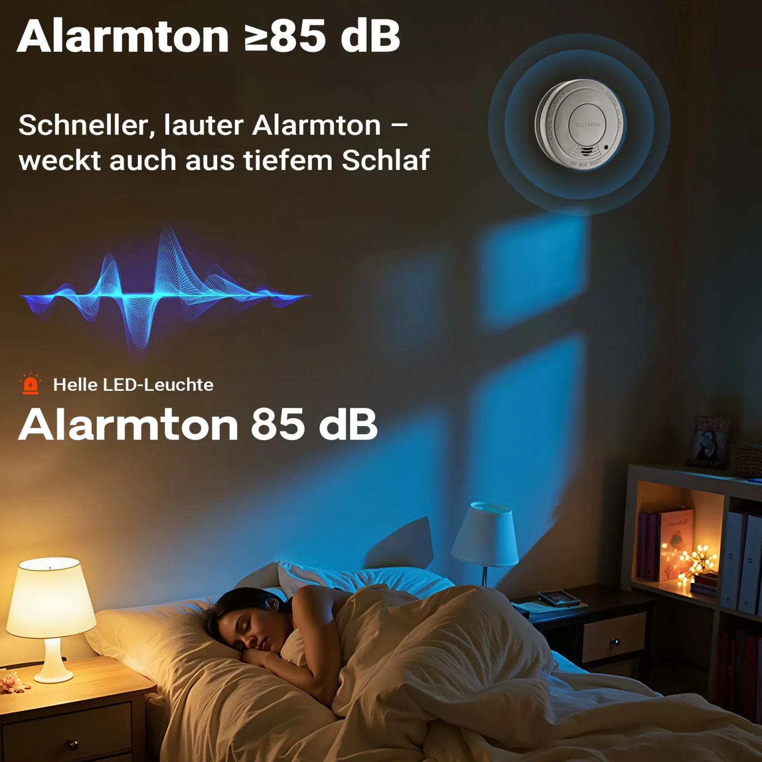 Wiltec 120x Rauchmelder mit 9-V-Batterie Set, Feuermelder mit HUSH-Funktion, zuverlässiger Brandschutzmelder mit 85 dB Schallleistung, fotoelektrischer Brandmelder, effektiver Brandschutz