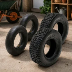 Wiltec 2x Reifenmantel 2x Schlauch für Aufsitzmäher/Rasentraktor 16x6.50-8 4PR Winkelventil