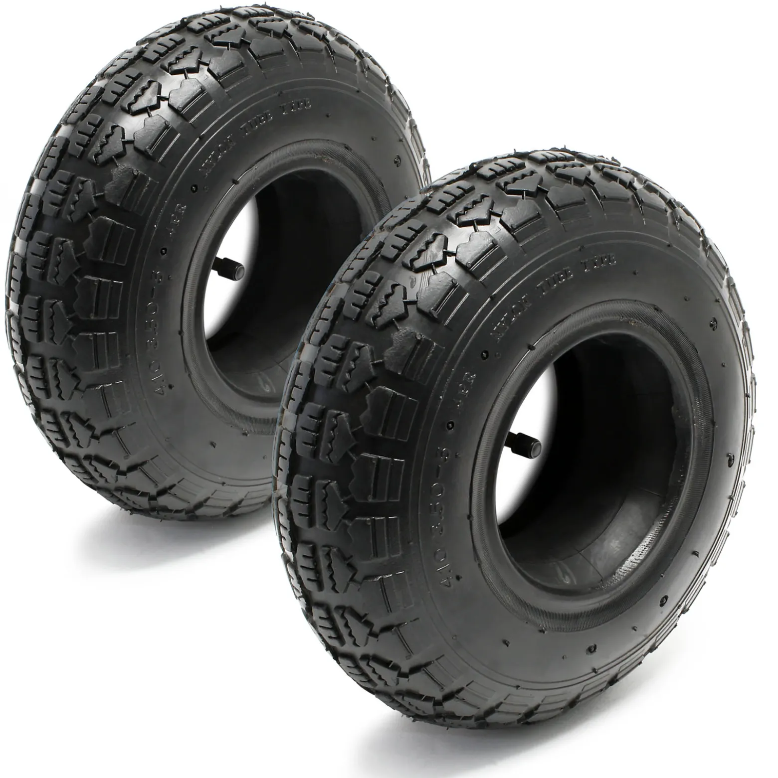 Wiltec 2x Reifenmantel 2x Schlauch für Aufsitzmäher/Rasentraktor 11x4.00-4 4PR Winkelventil