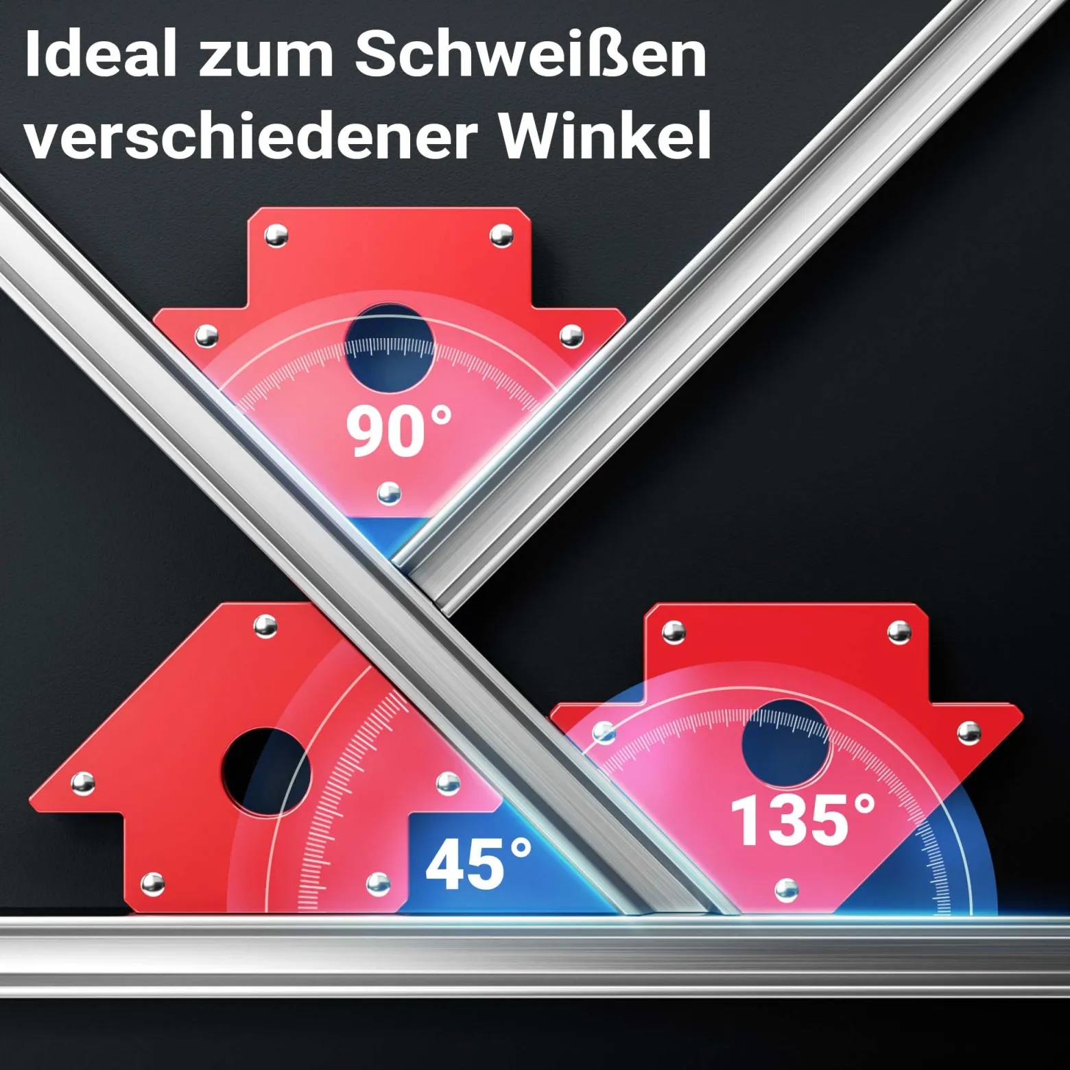 Wiltec 2x Schweißmagnet 20 kg Haftkraft, 150 x 102 x 16 mm Schweißwinkel mit 45°, 90° und 135°, Schweißzubehör Magnetwinkel hält Werkstücke zusammen