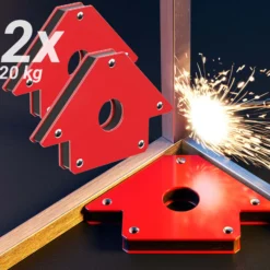 Wiltec 2x Schweißmagnet 20 kg Haftkraft, 150 x 102 x 16 mm Schweißwinkel mit 45°, 90° und 135°, Schweißzubehör Magnetwinkel hält Werkstücke zusammen
