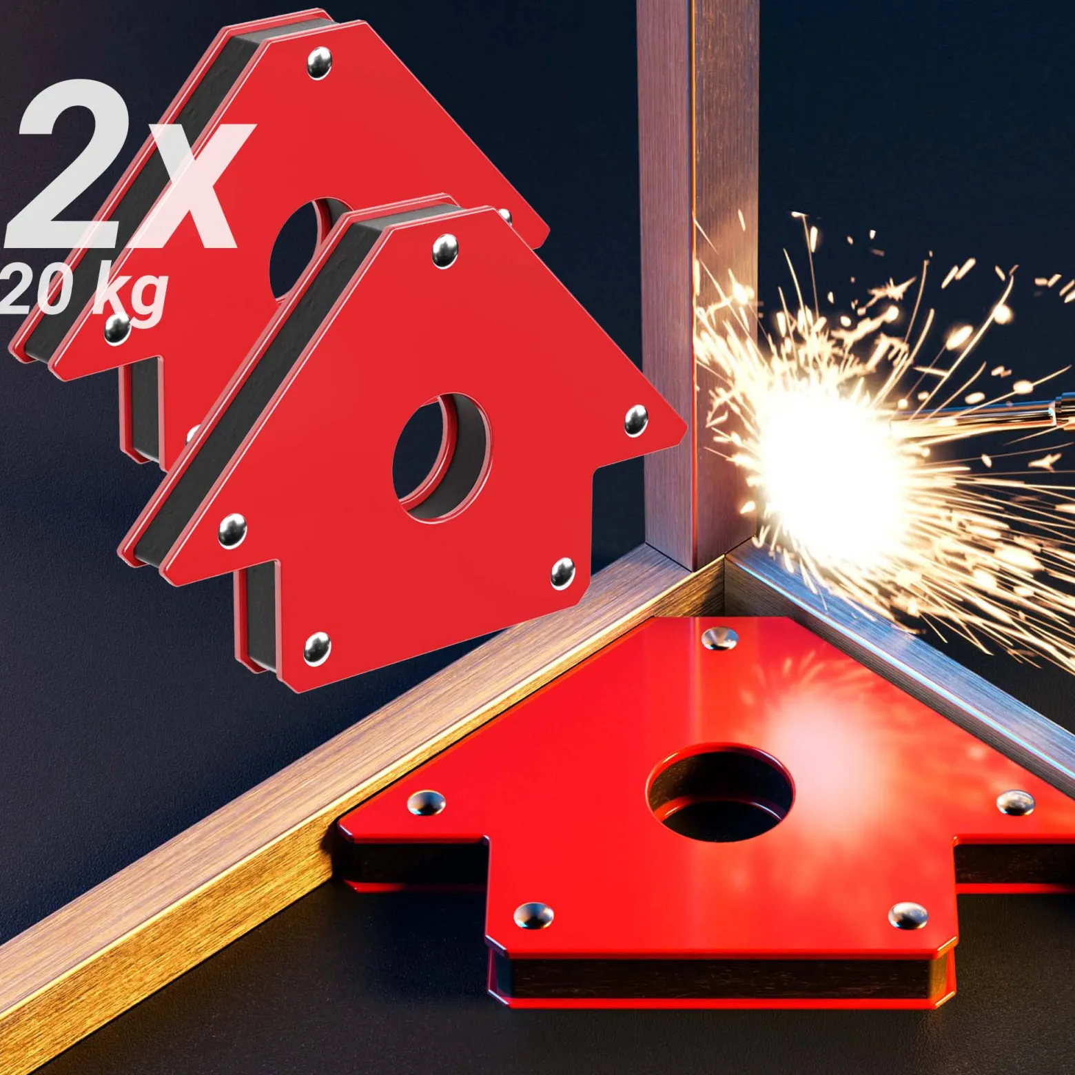 Wiltec 2x Schweißmagnet 20 kg Haftkraft, 150 x 102 x 16 mm Schweißwinkel mit 45°, 90° und 135°, Schweißzubehör Magnetwinkel hält Werkstücke zusammen