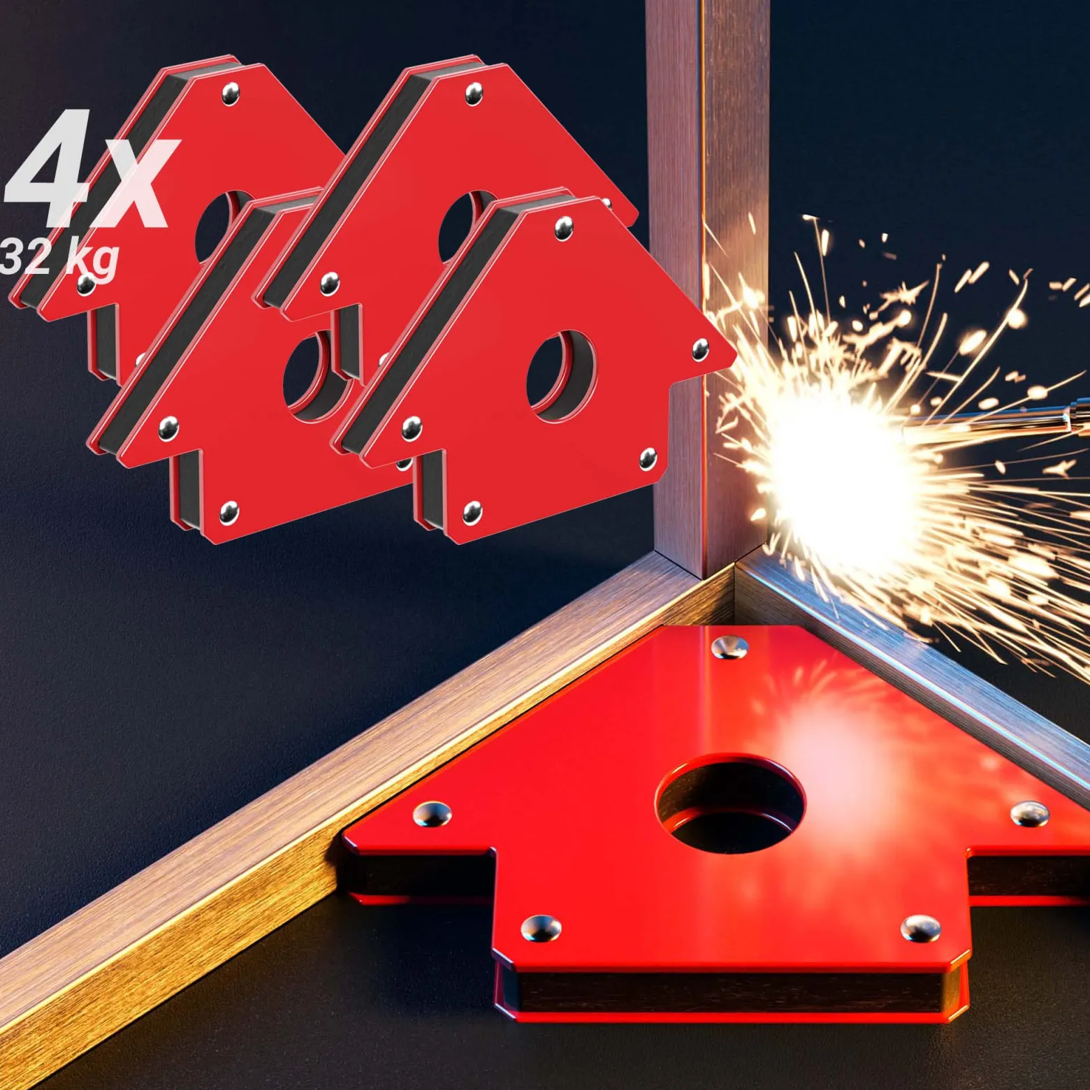 Wiltec 4x Schweißmagnet 32 kg Haftkraft, 190 x 120 x 26 mm Schweißwinkel mit 45°, 90° und 135°, Schweißzubehör Magnetwinkel hält Werkstücke zusammen