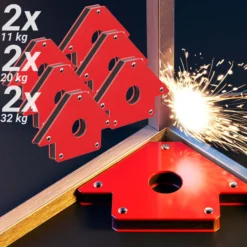 Wiltec 6x Schweißmagnet 11 kg/ 20 kg/ 32 kg, Schweißwinkel mit 45°, 90° und 135° kompakte Maße, Schweißzubehör Magnetwinkel hält Werkstücke zusammen