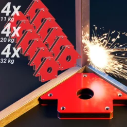 Wiltec 12x Schweißmagnet 11 kg/ 20 kg/ 32 kg, Schweißwinkel mit 45°, 90° und 135° kompakte Maße, Schweißzubehör Magnetwinkel hält Werkstücke zusammen
