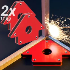 Wiltec 2x Schweißmagnet mit 11 kg Haftkraft, 120 x 80 x 15 mm Schweißwinkel mit 45°, 90° & 135°, Schweißzubehör Magnetwinkel hält Werkstücke zusammen