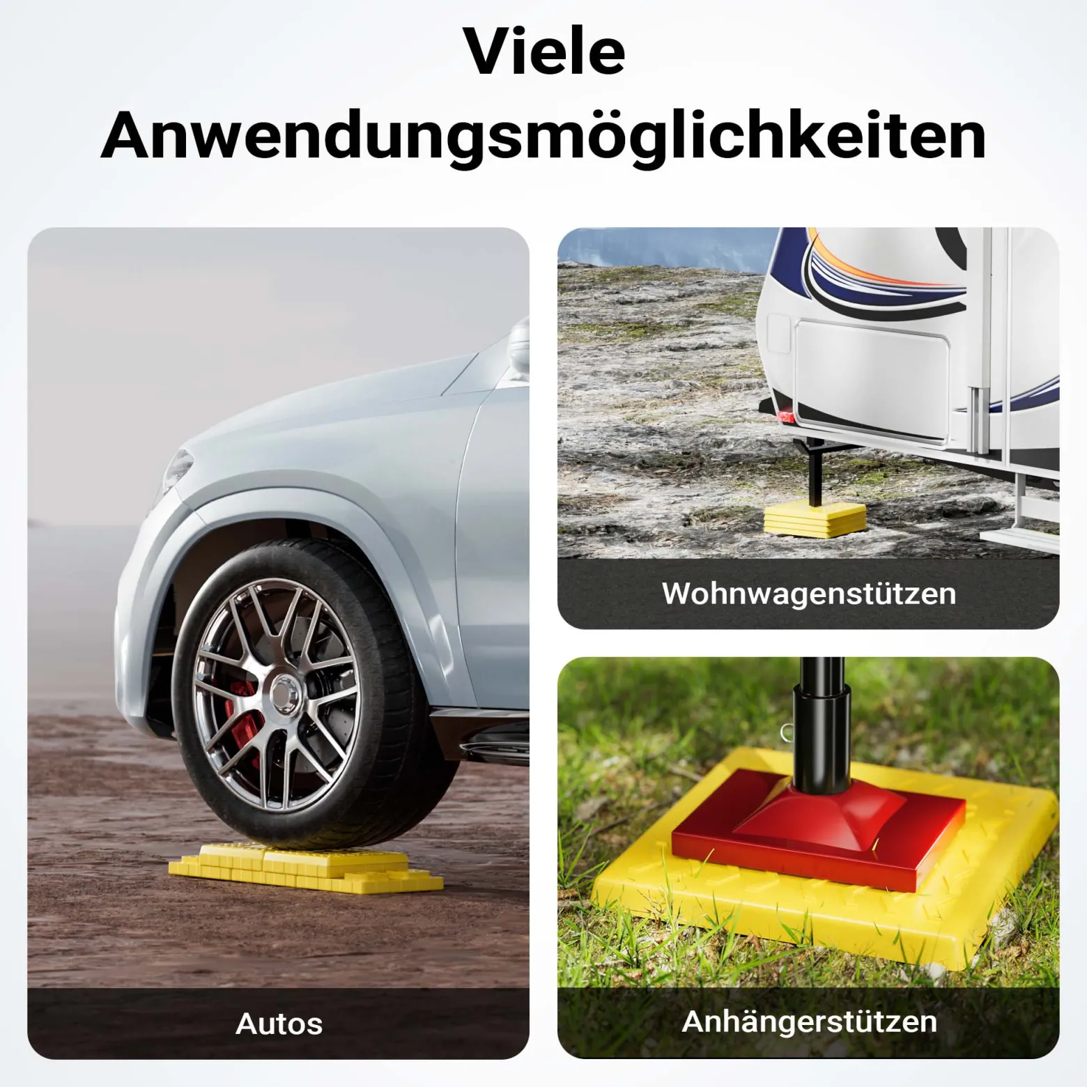 Wiltec 4x Stützplatten 218 x 218 x 10 mm bis 1000 kg, Ausgleichs- und Unterlegplatten Set aus HDPE, Abstützplatten für Wohnmobil, Wagenheber und mehr