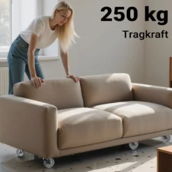 Wiltec 2x Transportroller 380 x 110 mm rund 250 kg Traglast je Möbelroller, Rollbrett aus Holz mit 4 Lenkrollen