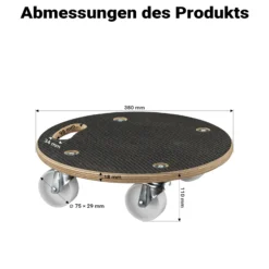 Wiltec 2x Transportroller 380 x 110 mm rund 250 kg Traglast je Möbelroller, Rollbrett aus Holz mit 4 Lenkrollen