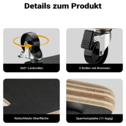 Wiltec 2x Transportroller 380 x 380 x 119 mm mit 250 kg Traglast je Möbelroller, Rollbrett aus Holz mit 4 Lenkrollen