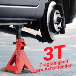 Wiltec 2 x Unterstellbock höhenverstellbar je 3 t Tragkraft, Stützböcke Hubhöhe 29-42,5 cm, Autobock mit Gummischutz, KFZ Bock mit Sicherungssplint