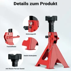 Wiltec 2 x Unterstellbock höhenverstellbar je 3 t Tragkraft, Stützböcke Hubhöhe 29-42,5 cm, Autobock mit Gummischutz, KFZ Bock mit Sicherungssplint