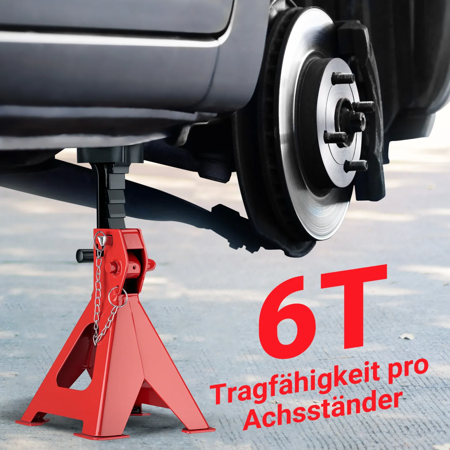 Wiltec 2 x Unterstellbock höhenverstellbar je 6 t Tragkraft, Stützböcke Hubhöhe 39-60,3 cm, Autobock mit Gummischutz, KFZ Bock mit Sicherungssplint