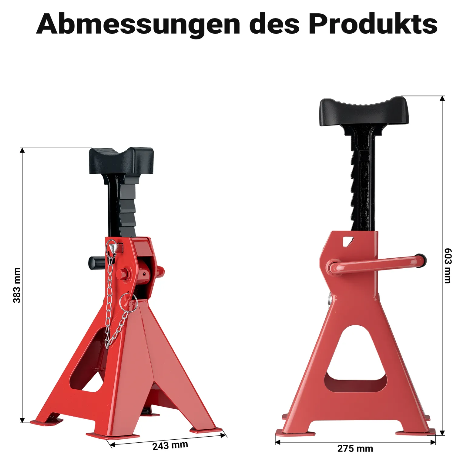 Wiltec 2 x Unterstellbock höhenverstellbar je 6 t Tragkraft, Stützböcke Hubhöhe 39-60,3 cm, Autobock mit Gummischutz, KFZ Bock mit Sicherungssplint
