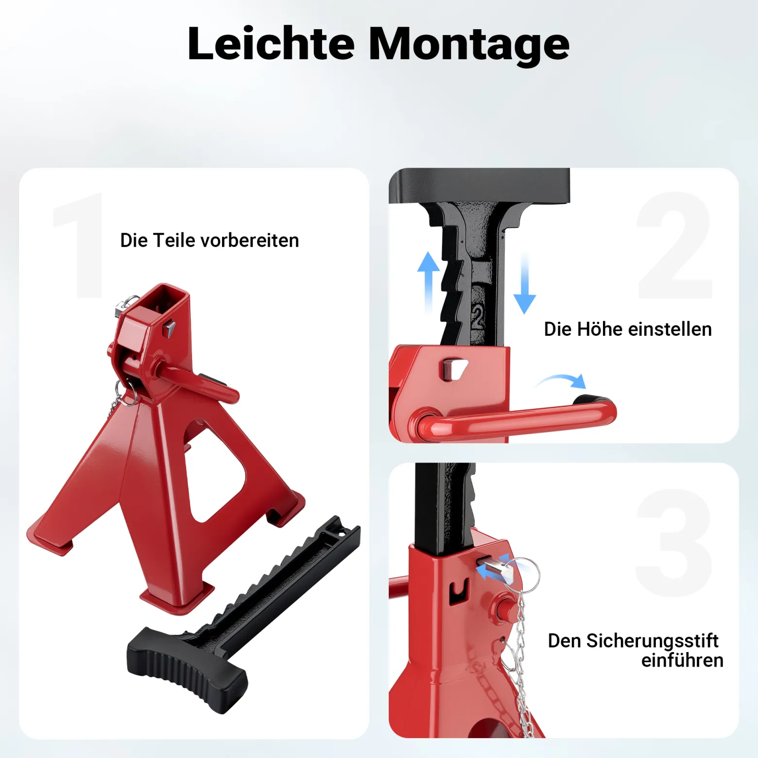 Wiltec 2 x Unterstellbock höhenverstellbar je 6 t Tragkraft, Stützböcke Hubhöhe 39-60,3 cm, Autobock mit Gummischutz, KFZ Bock mit Sicherungssplint