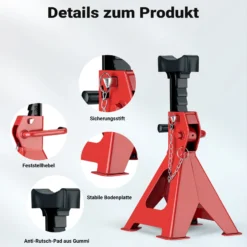 Wiltec 2 x Unterstellbock höhenverstellbar je 6 t Tragkraft, Stützböcke Hubhöhe 39-60,3 cm, Autobock mit Gummischutz, KFZ Bock mit Sicherungssplint