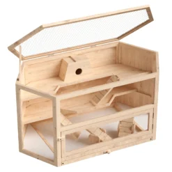 Wiltec XXL 3 Etagen Nagerkäfig, 6-eckig, 1150 x 600 x 580 mm, aus Holz, mit klappbarem Deckel & Sichtfenster, Kleintierhaus Mäusekäfig Hamsterkäfig